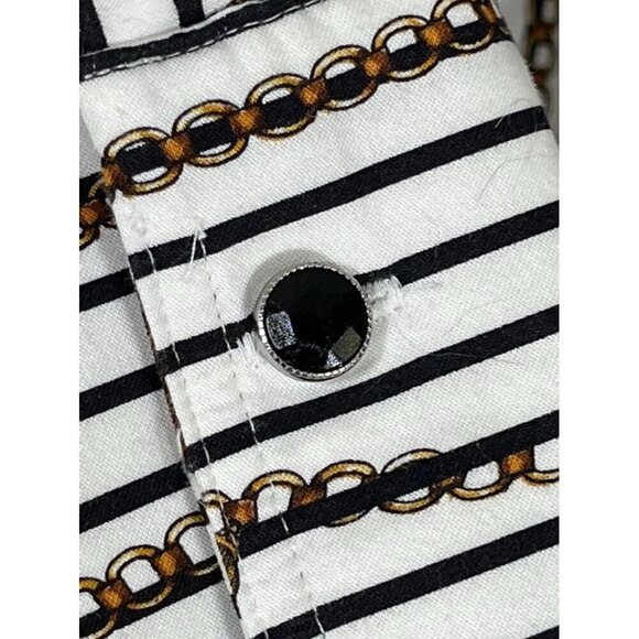 Chicos Striped Top XL White Classic Resort Chain Pattern Preppy Coastal Neutral - Picture 4 of 11